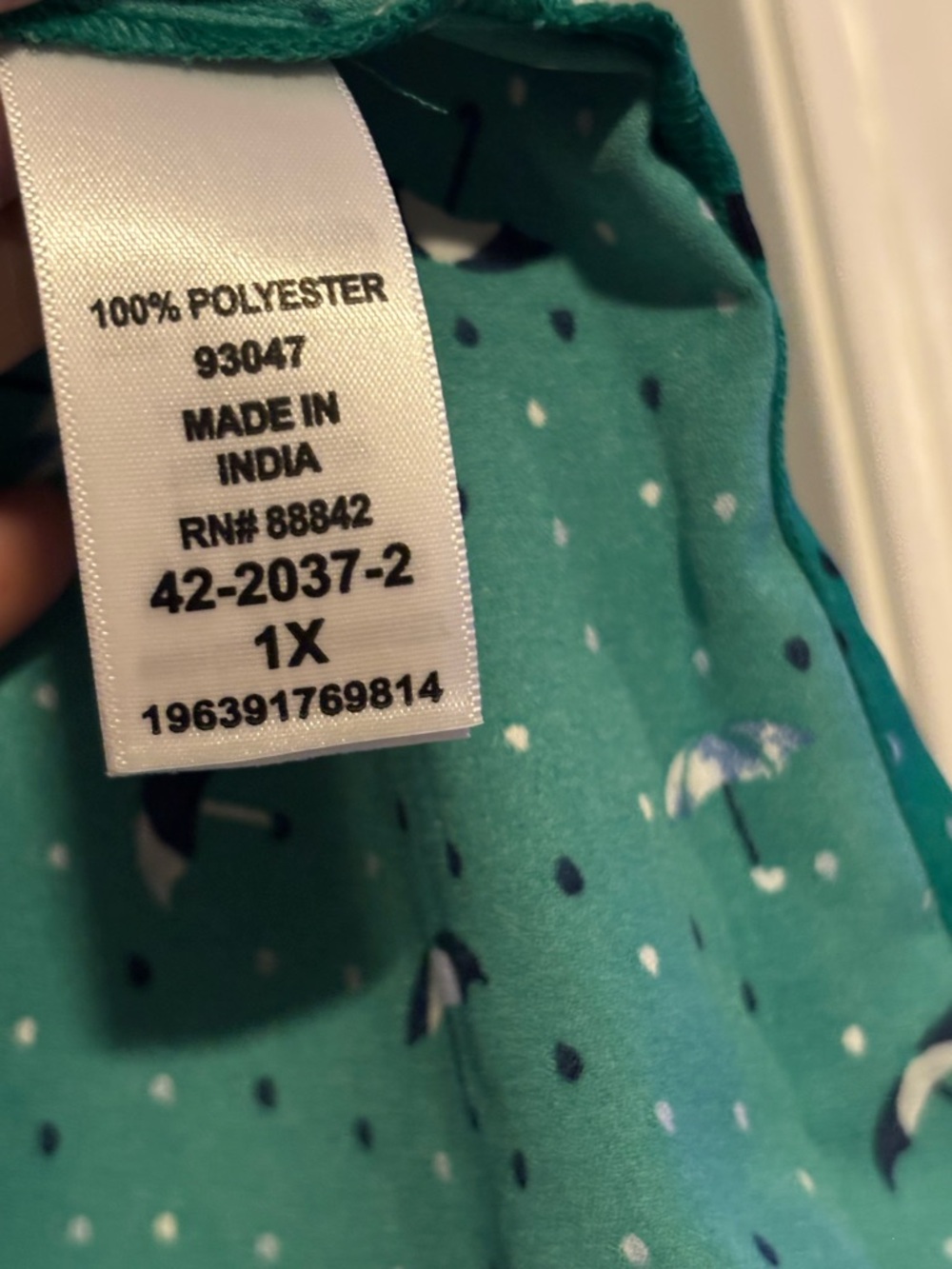 Catherines Teal Green Button-Front V-Neck Floral Dot Blouse - Picture 6 of 8